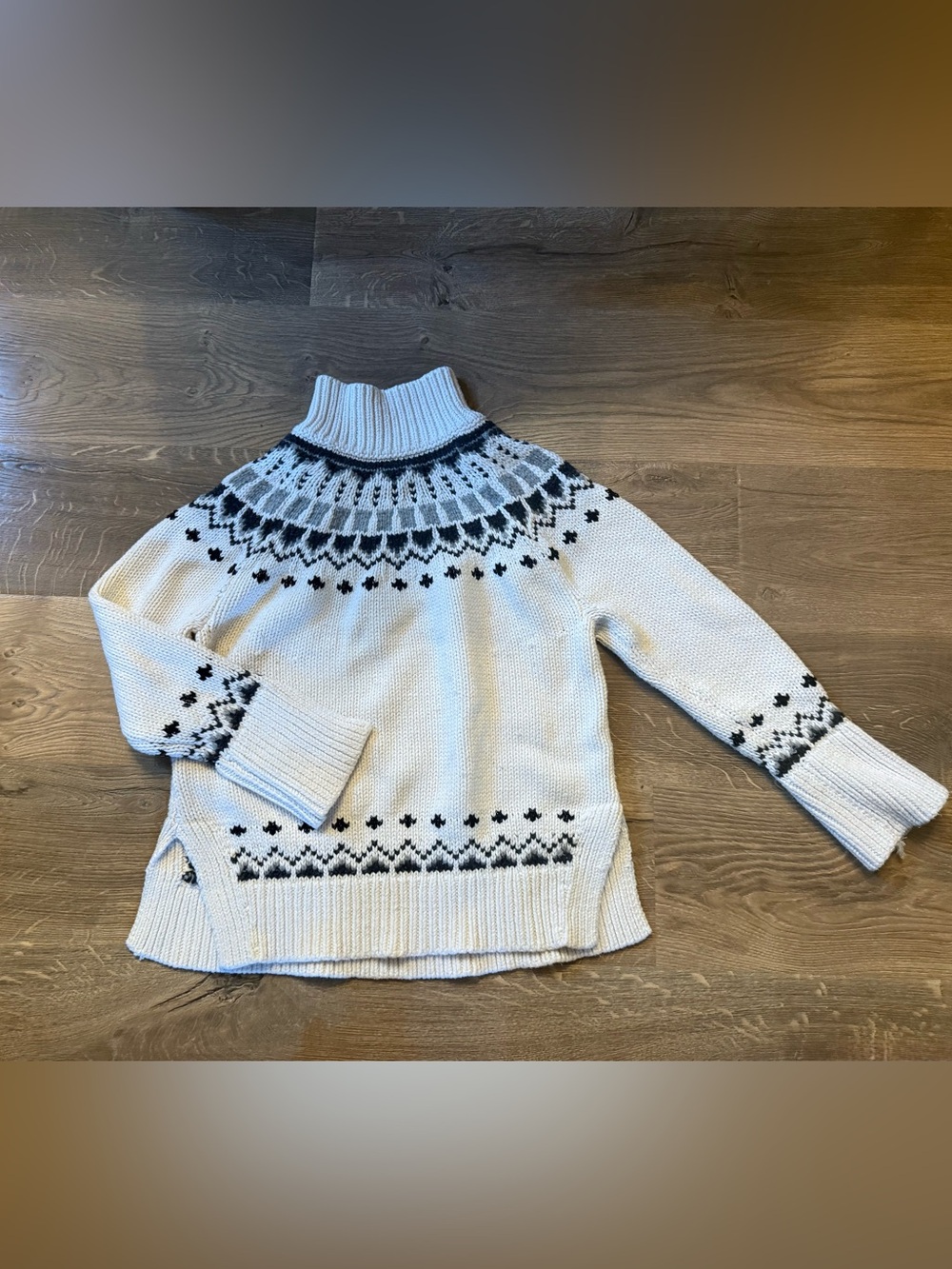 LOFT Cream and Black Fair Isle Turtleneck Sweater